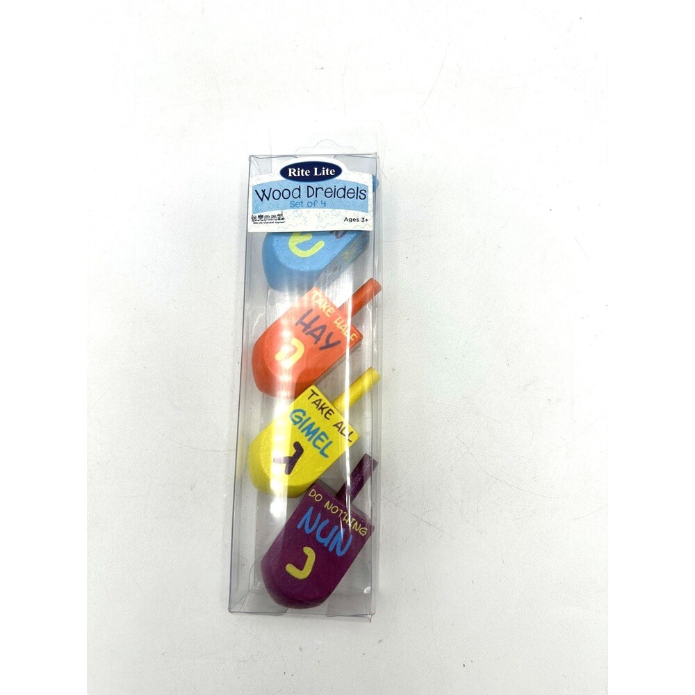 Pack of 4 Wood Dreidels Yellow Orange Blue Purple NEW IN PACKAGE